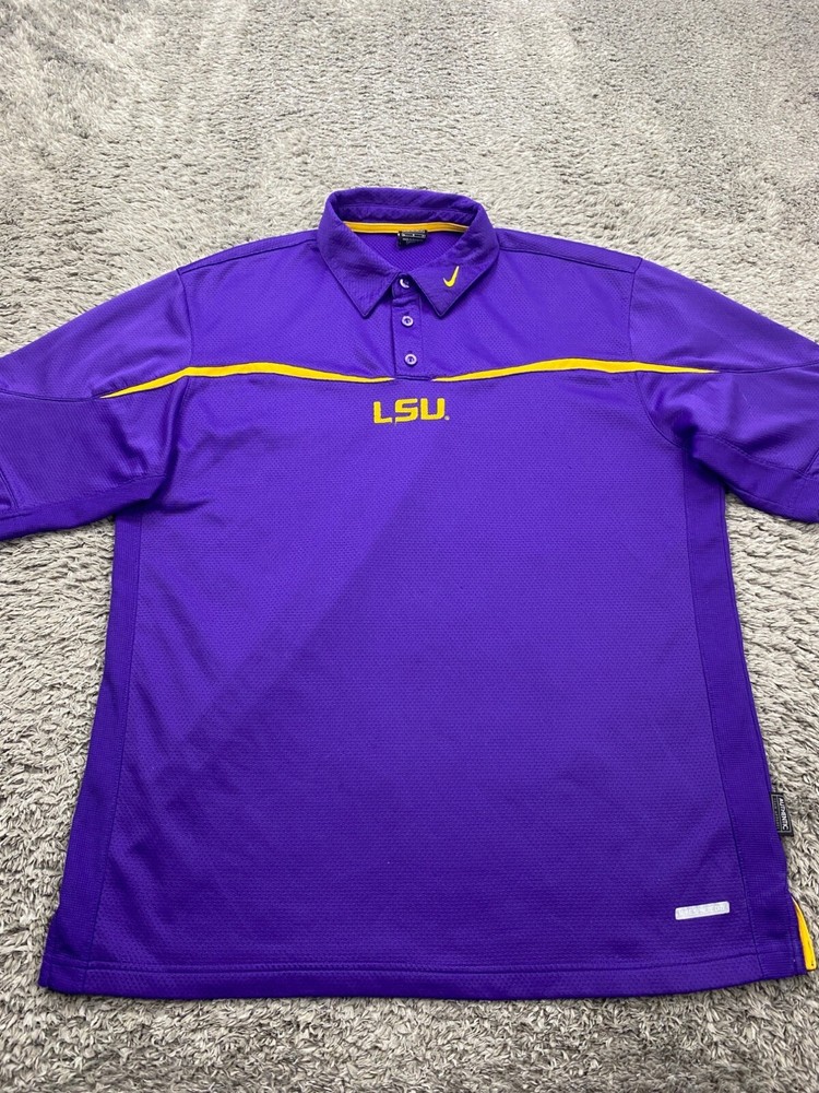 Vtg LSU Tigers Shirt Men XL Purple Team Nike Sphere Dry Short Sleeve NCAA Polo
