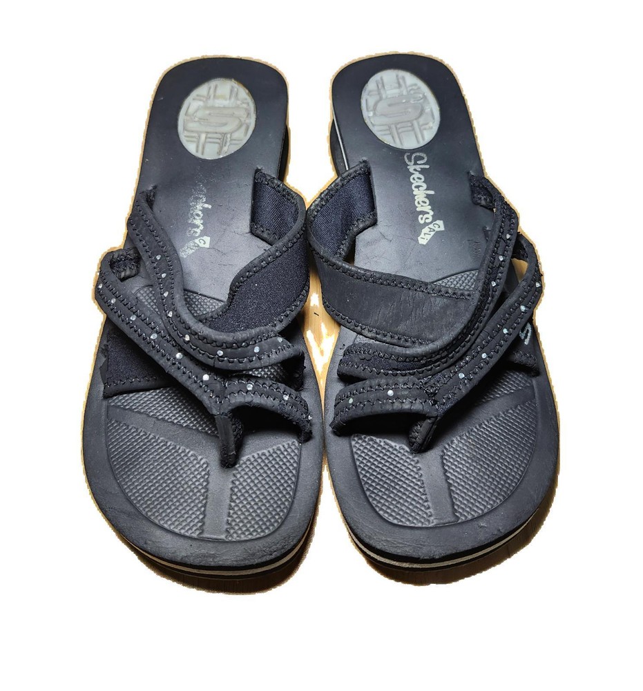 Skechers Womens Black Sandals with Sparkle Straps