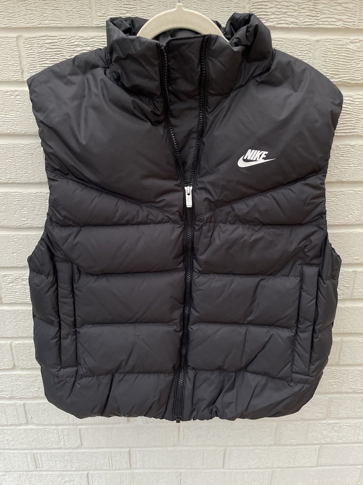 Nike Jacket Mens Medium Black Sleeveless Vest Down Gilet Warm Puffer Therma Fit