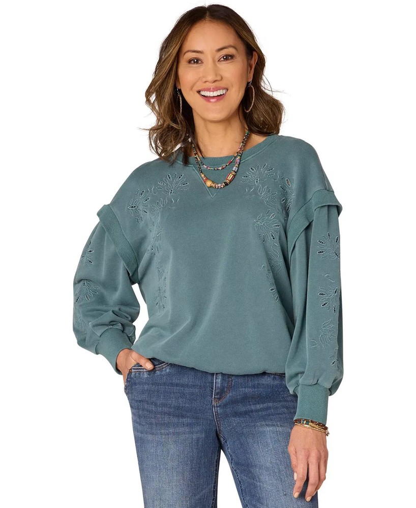Democracy Women's Top Sz XL Mineral Washed Embroidered Sweatshirt