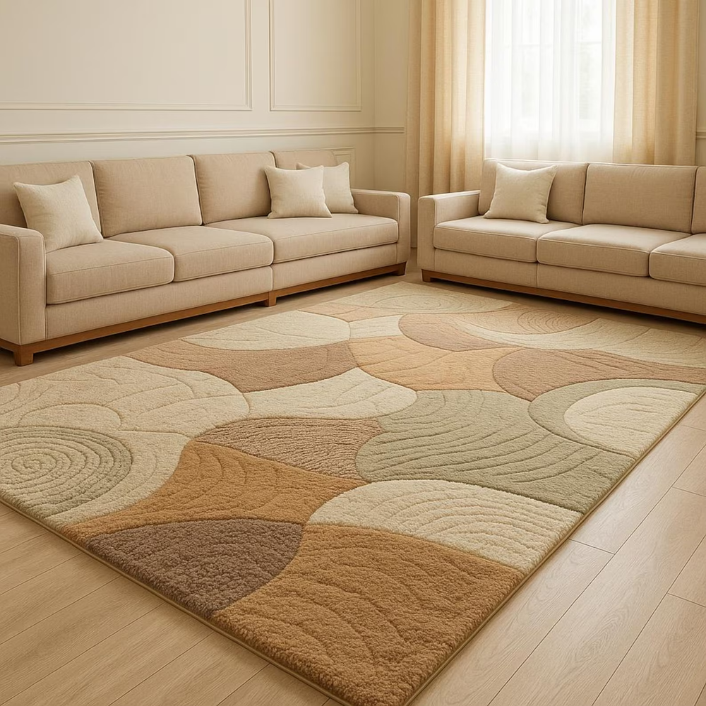 New Modern Hand Tufted Wool Area  Abstract Earth Tones, Plush Carpet rug