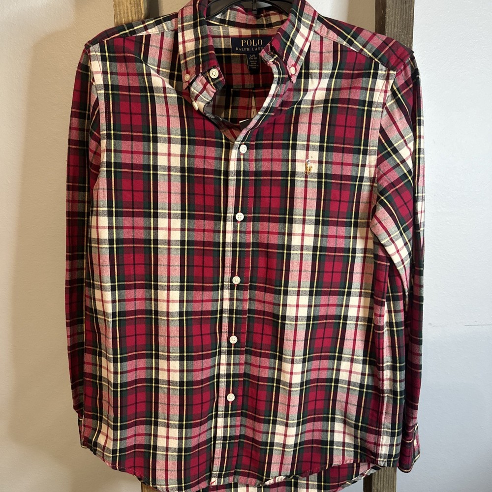 NWT: Polo By Ralph Lauren Boys Plaid Oxford Shirt L (14-16)