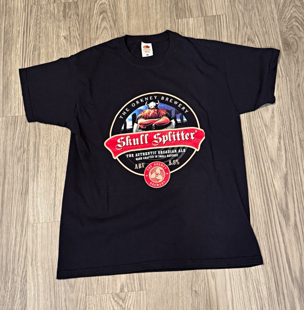 Fruit of the Loom Heavy Cotton Men's L skull splitter orkney brewery tee