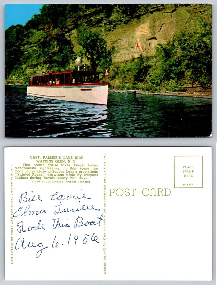 Watkins Glen NY Seneca Lake Painted Rocks Iroquois Art Captain Palmer Boat 1956