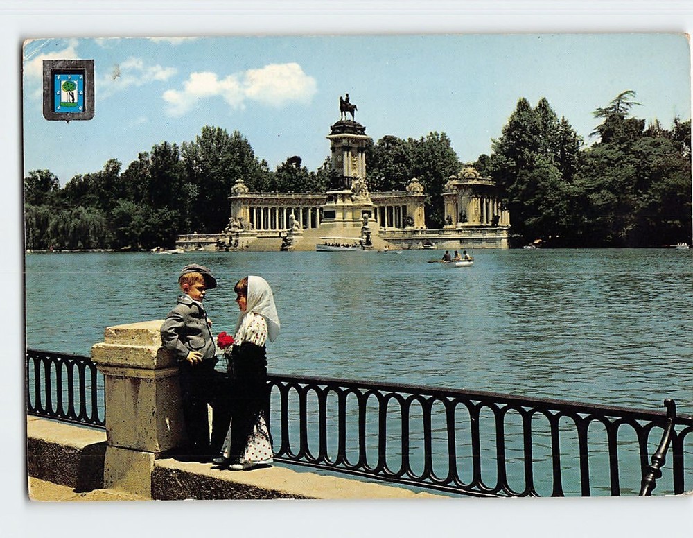 Postcard Retiro Pond & Typical Couple Madrid Spain