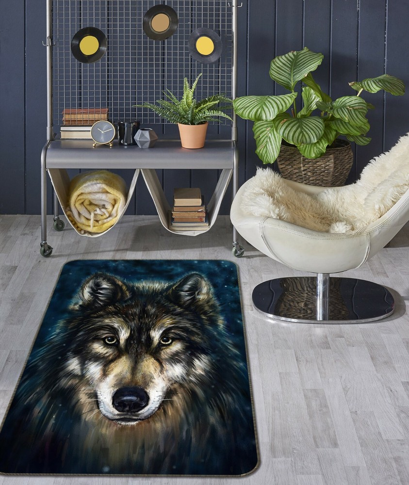 3D Hand Drawn Wolf Non-Slip Rug Mat Elegant Photo Carpet O899