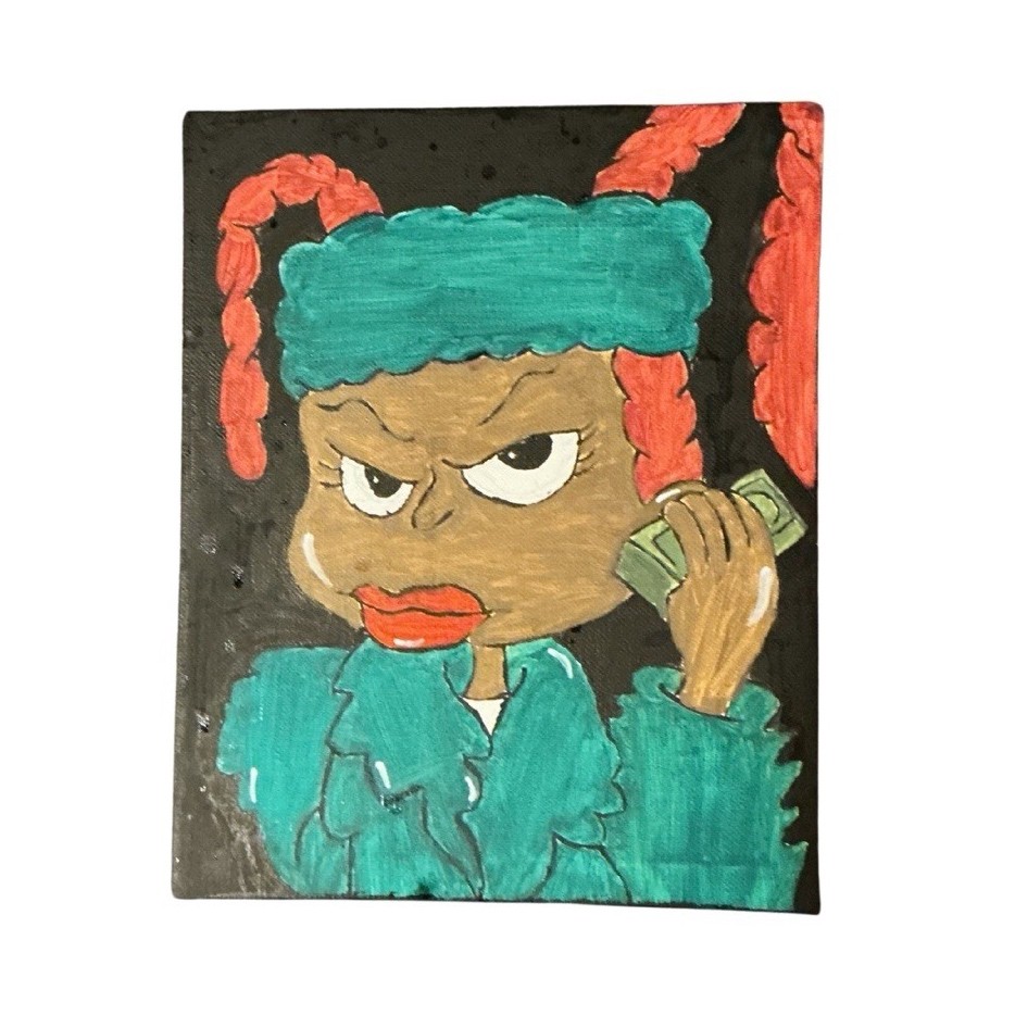 Abstract Acrylic Portrait Painting on Canvas, Red Green Colors, Small, Unframed