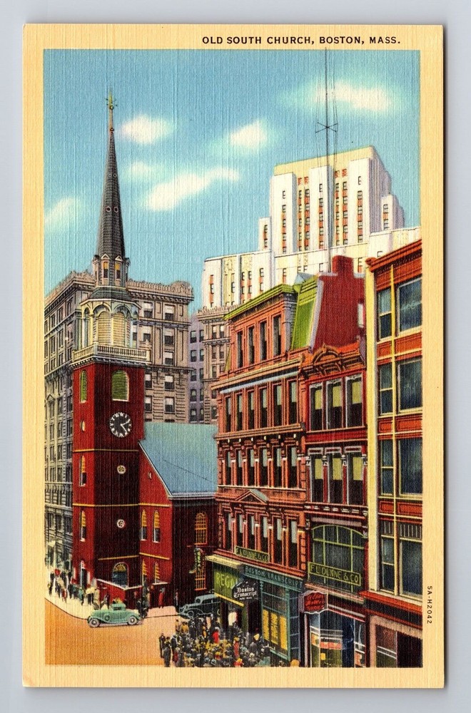 Boston MA-Massachusetts, Old South Church, Antique Vintage Souvenir Postcard