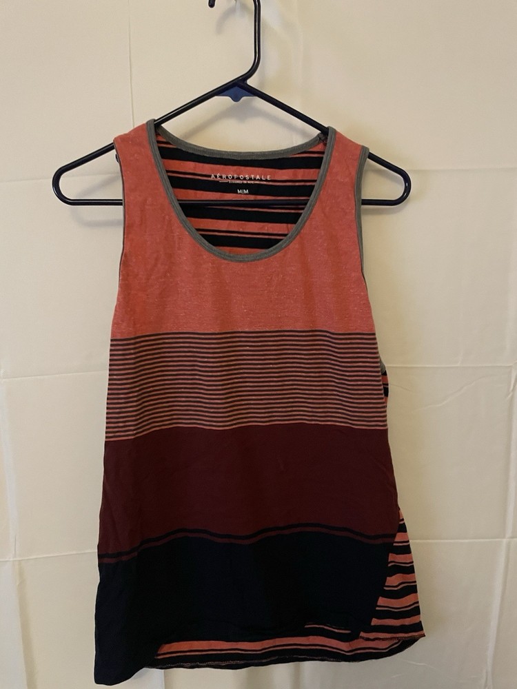 Aeropostale Men’s Striped Tank Top Red Navy Gray Size M