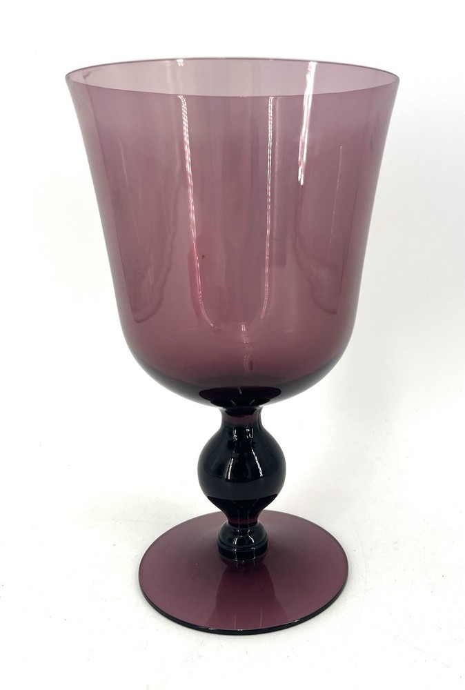 VTG MCM Empoli Morgantown Style Amethyst Purple Footed Vase 8” Goblet Chalice