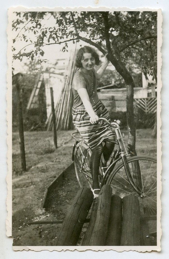 Pretty German Girl on A Bicycle Vintage 1930s Snapshot Photo