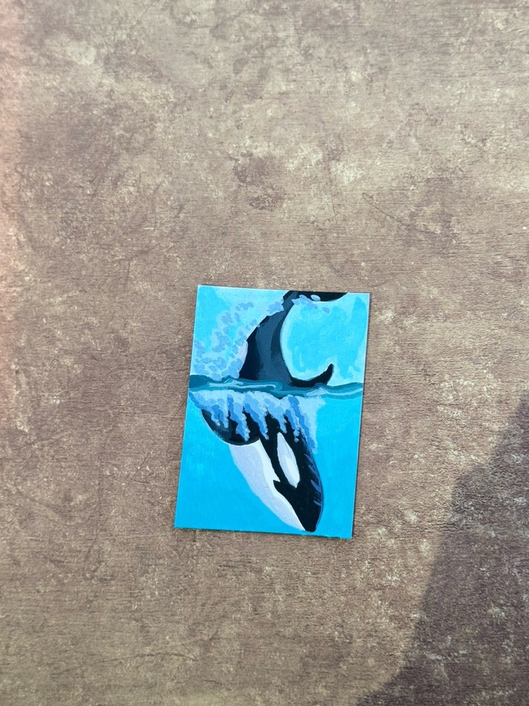 ACEO ORIGINAL Animal Orca Whale Ocean Sea Life Seascape Seaside Tinycanvasbyh