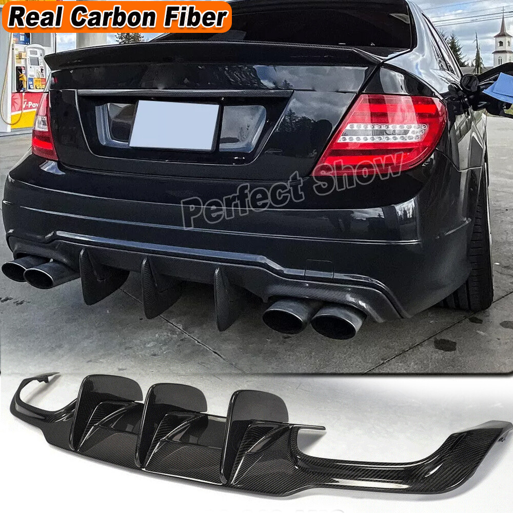 For Benz W204 C204 C63 12-15 Real Carbon Fiber Big Fin Rear Bumper Diffuser Lip