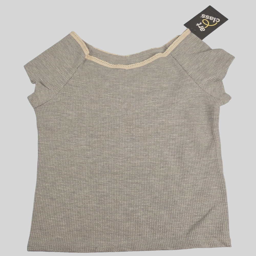 Art Class Girls Size Medium (8) Waffle Knit T-Shirt Cap Sleeves Charcoal Gray