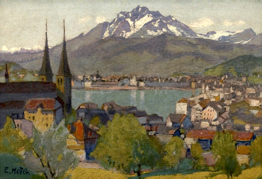 Luzern with Pilatus, E. Goetz Kunstanstalt Postcard