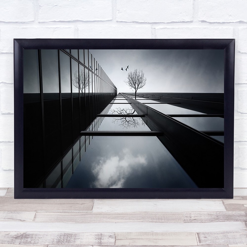 The Ethereal Flying Garden Conceptual Facade Glass Birds Tree Art Print