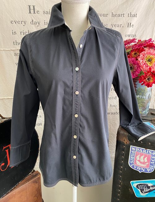 Foxcroft Black Stretch sz 4 Button Front 3/4 Sleeve Shirt Non-Iron