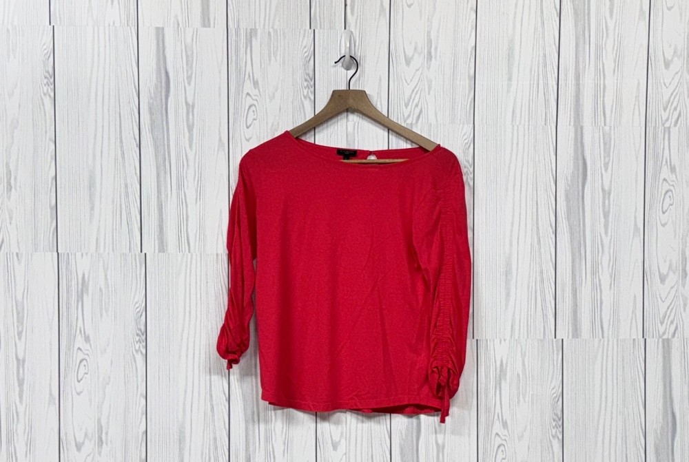 Talbots blouse womens size petite long sleeve scoop neck red stretch top