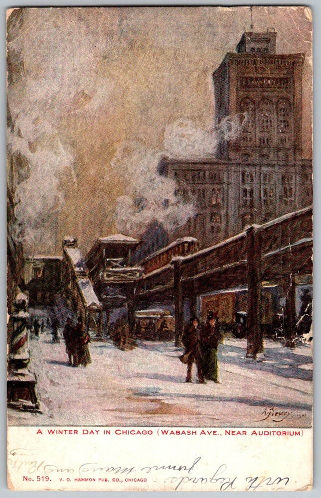 Antique Postcard Wabash Ave Elevated Railroad Chicago, IL 1900s