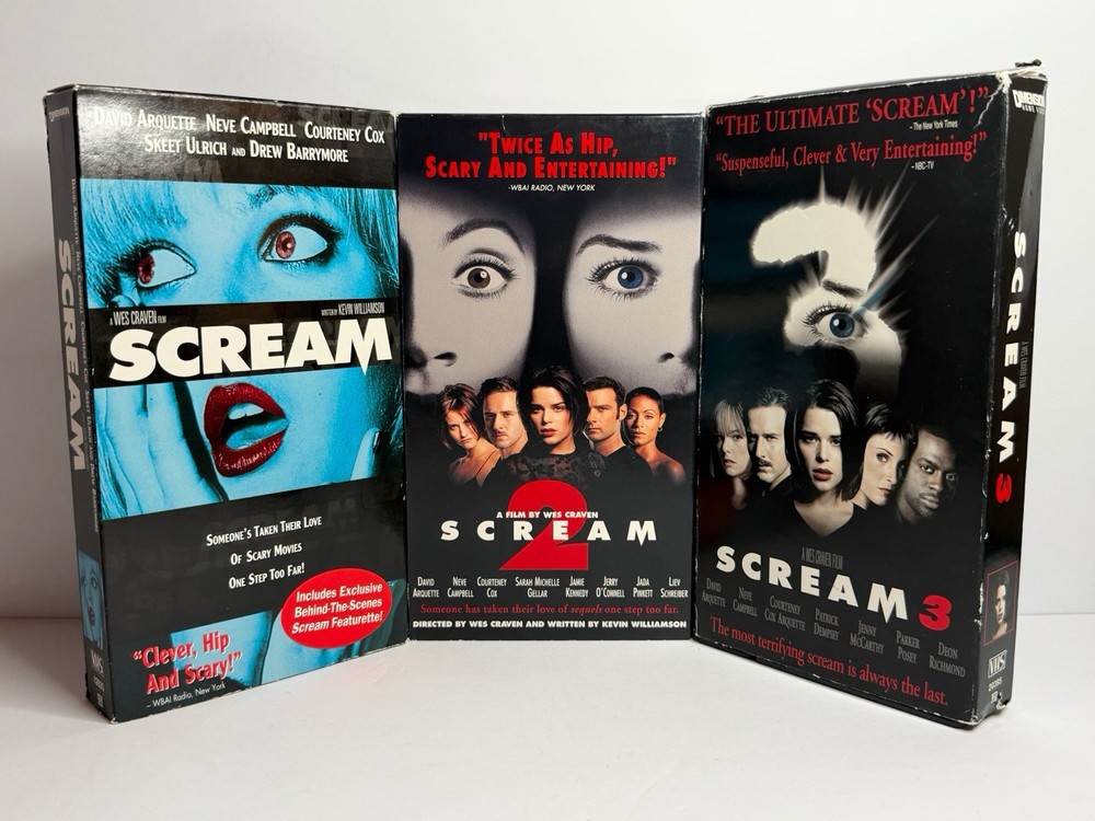 (3) Scream Movie Lot 1 Drew Barrymore Blue Variant, 2, 3 VHS