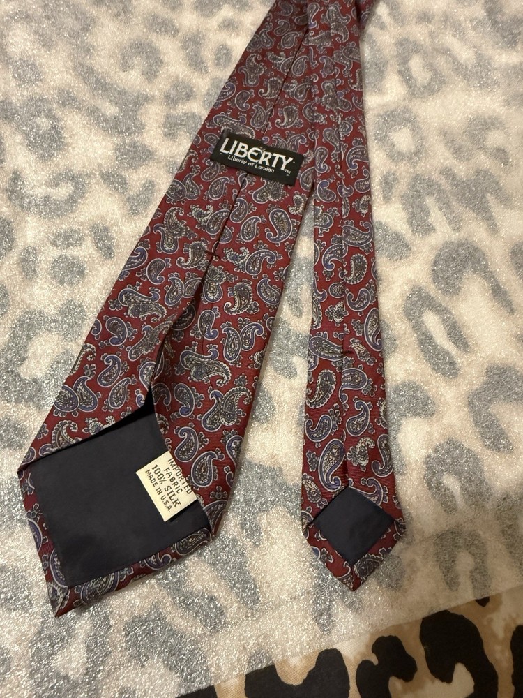 vintage Liberty of London paisley red men's silk neck tie.