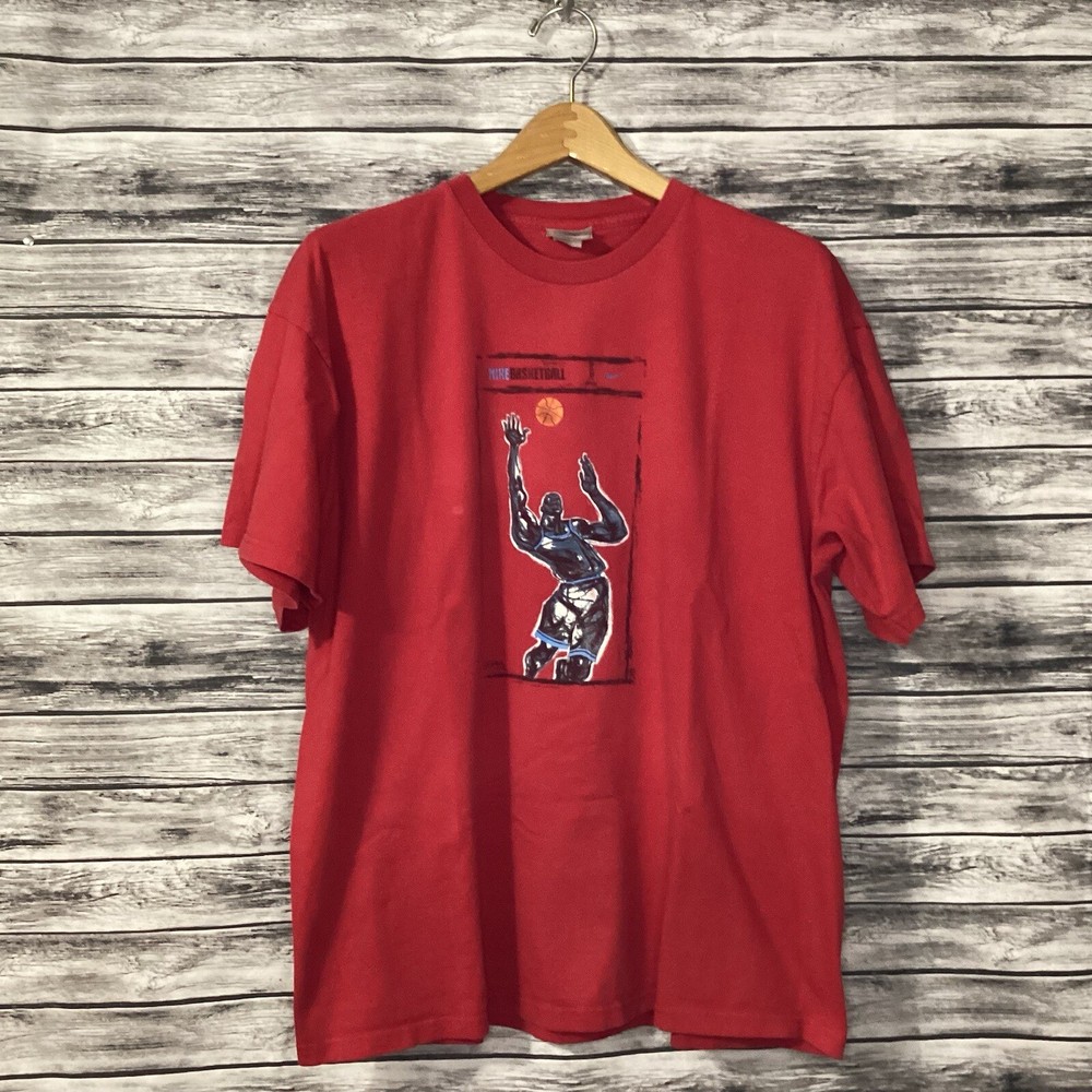 Vintage Nike Basketball Shirt Mens XL Red Graphic Tee Swoosh White Tag 90s