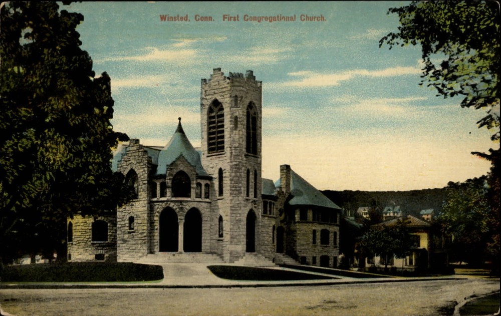First Congregational Church Winsted Connecticut ~ c1910 vintage postcard