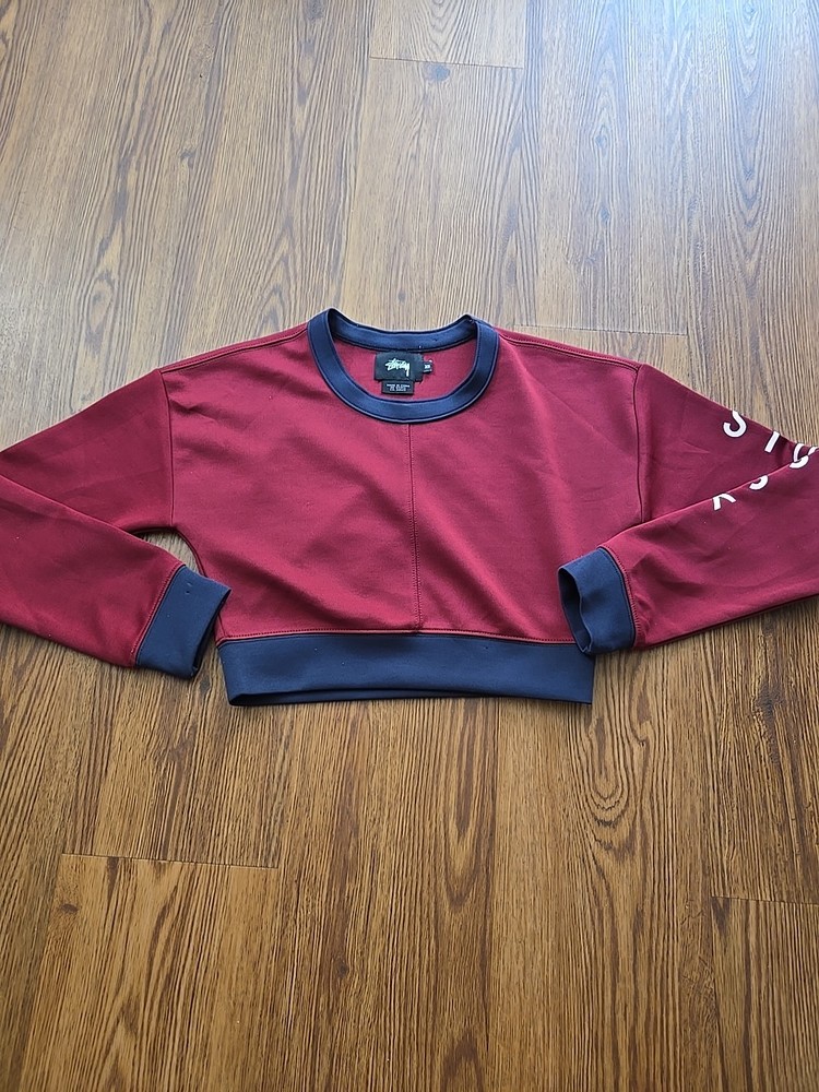 Stussy Red Long Sleeve Cropped Stretch Tee Size XS EUC