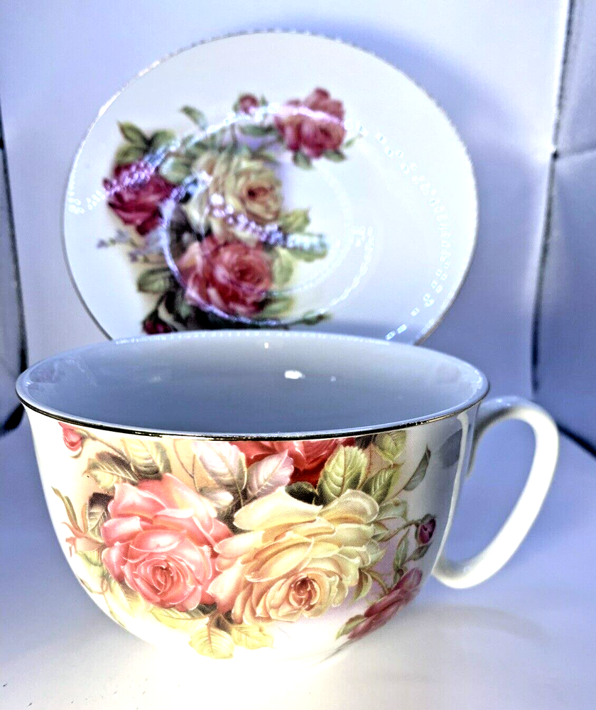 Grace's Teaware Latte Cup and Saucer-Roses