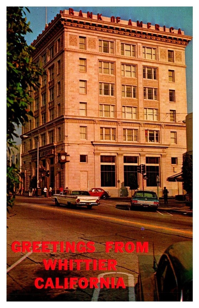 1960s Downtown Street View Whittier California Vintage Postcard