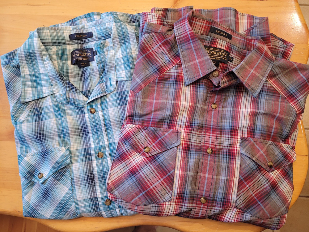 Lot of 2 Pendleton Men's XL Pearl Snap 1 Long 1 Short Sleeve Frontier Shirts