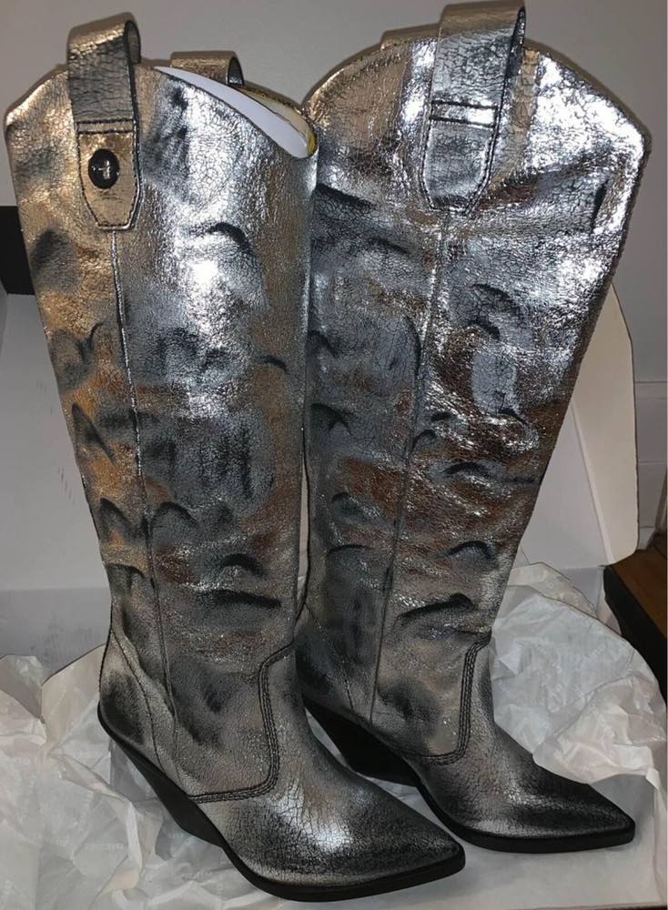 Diesel Women’s Metallic Silver Cowboy Boots Brand New Size 7