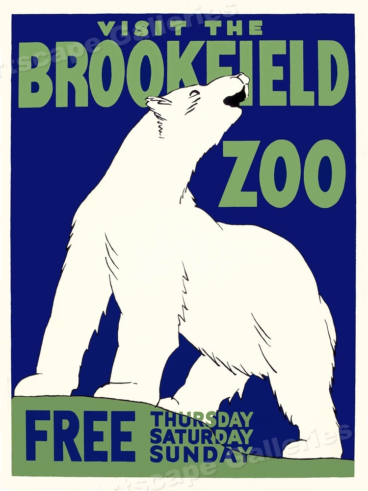 1930s Visit the Brookfield Zoo Polar Bear Vintage Style WPA Poster - 24x32