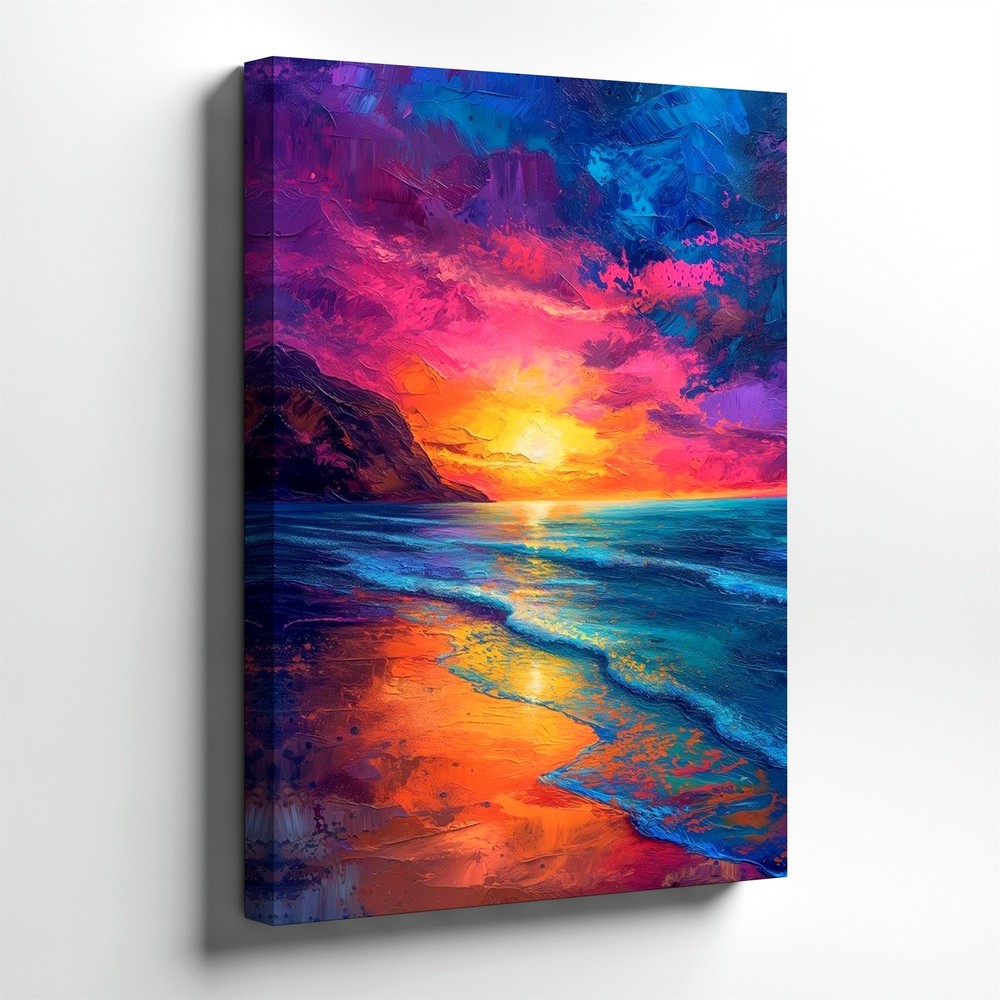 Wall Art Colorful Ocean Sunset Beach Painting Coastal Seascape Canvas Decor