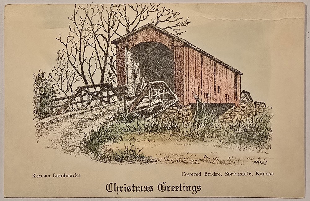 Margaret Whittemore Bridge Postcard Springdale KS Christmas 1951 Unposted