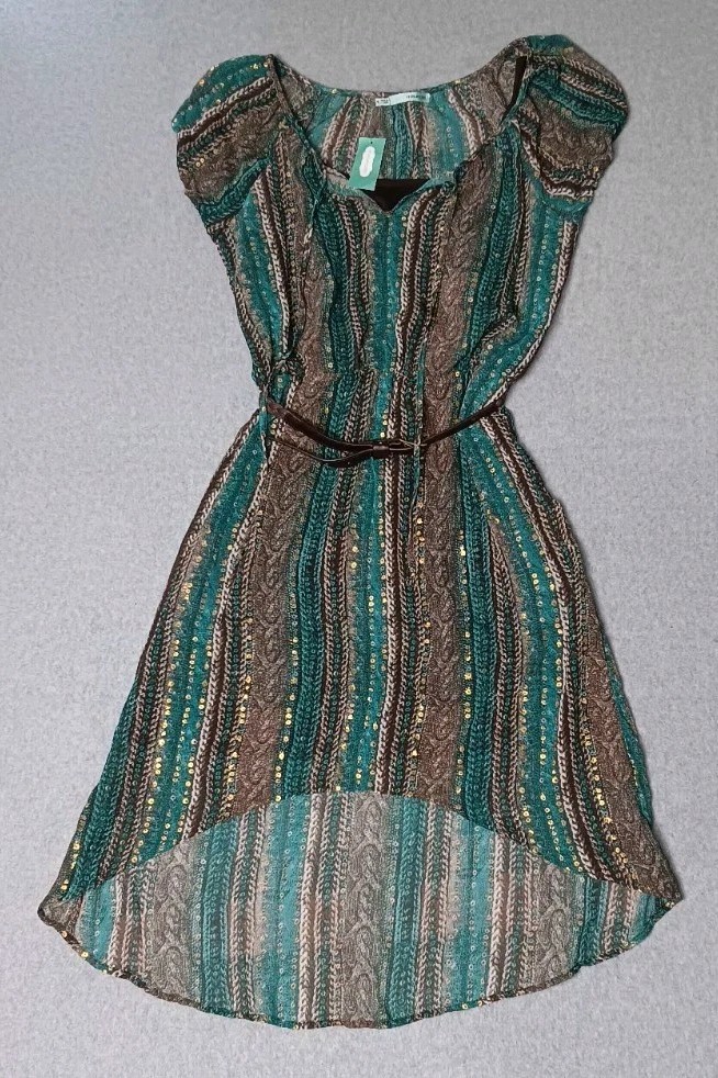 NWT! Maurices Gypsie Dress Womens Size S Short Sleeve Tier Down Brown And Green