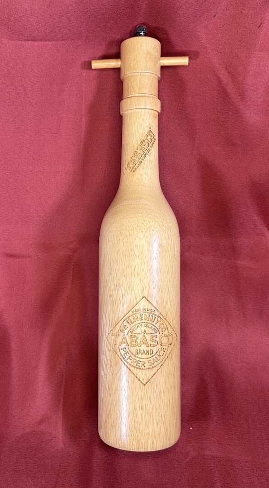 Large Wood Tabasco Hot Sauce Pepper Grinder Mill 15” Tall Kitchen Gadget
