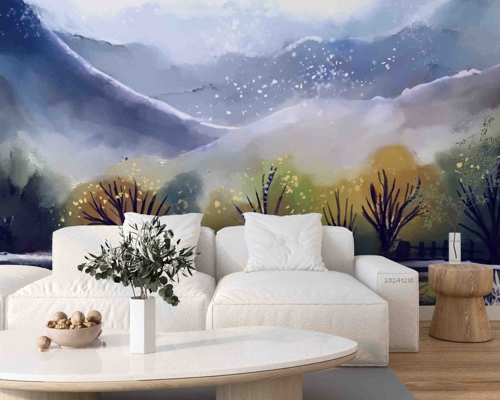 3D Mountain Forest Watercolor Wall Murals Wallpaper Murals Wall Sticker