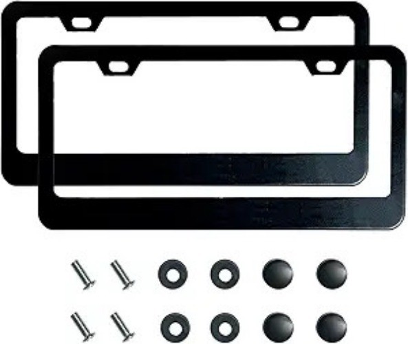 Matte Black License Plate Frame Set, 2-Hole Solid Stainless Steel Color: Black
