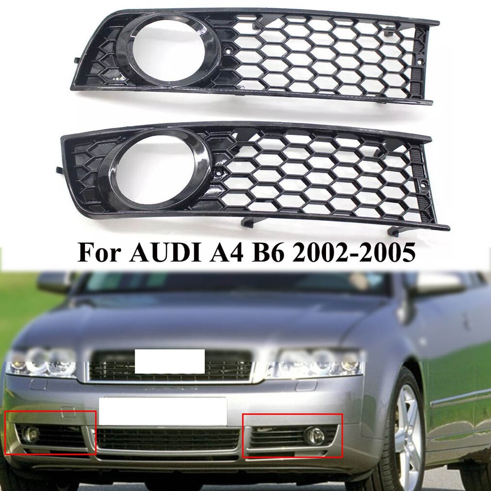 L+R Front Bumper Honeycomb Fog Light Grille Grill Cover For AUDI A4 B6 2002-05