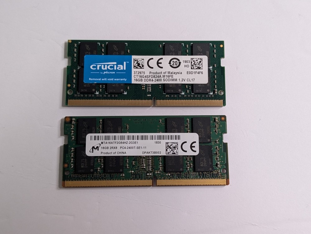32GB (2 x 16GB) Micron/Crucial DDR4 PC4-2400T SODIMM PC4-19200 Laptop RAM Memory