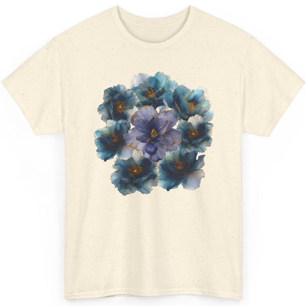 Watercolor Flower Circle T Shirt Gold Accents Abstract Floral Graphic Tee Top-image