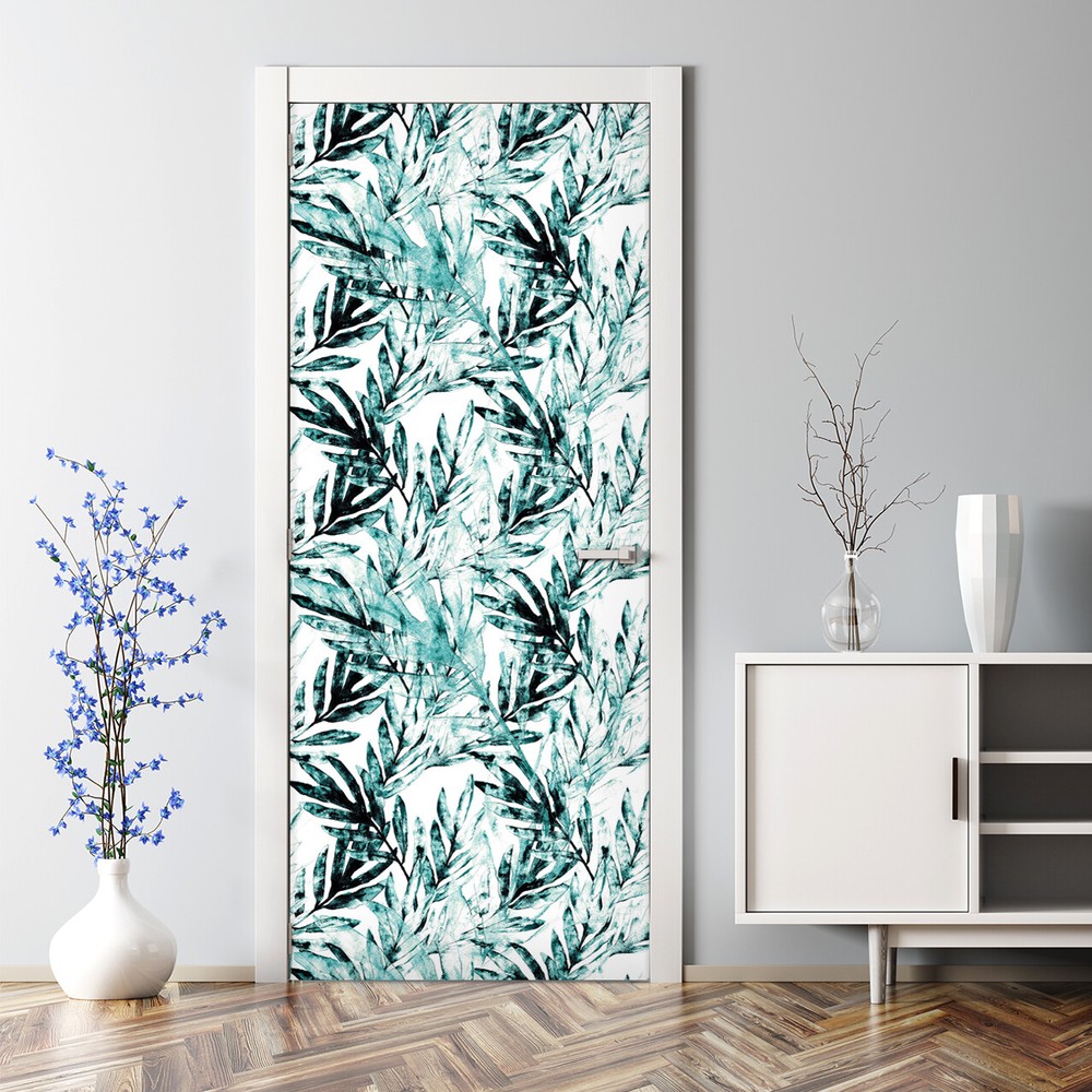 Watercolour tropical palm leaves jungle Bubble Free Door sticker self-adhesive
