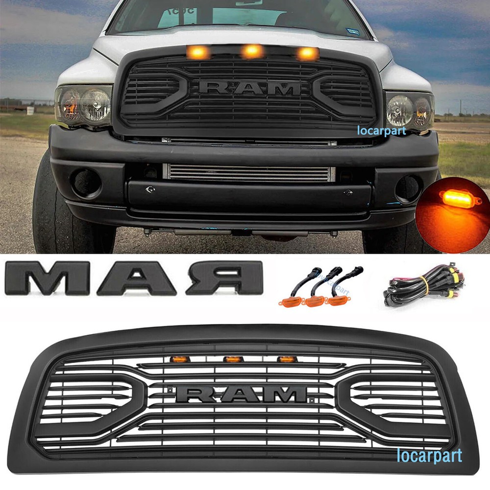 Hood Grill For Dodge Ram 1500 Grill 2002 03 04 2005 Big Horn Grille W/Letter+LED