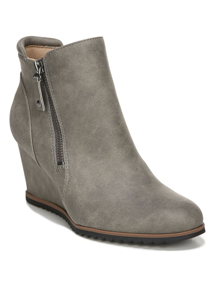 SOUL BY NATURALIZER Womens Gray Stretch Gore Haley Almond Toe Wedge Booties 10 M