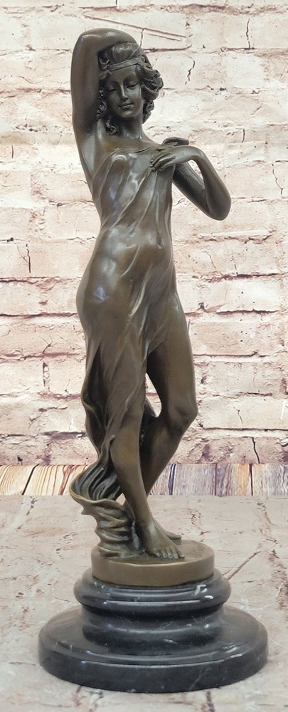 Elegant Hot Cast Bronze Lady Sculpture on Marble Base Signed J Cassaigne