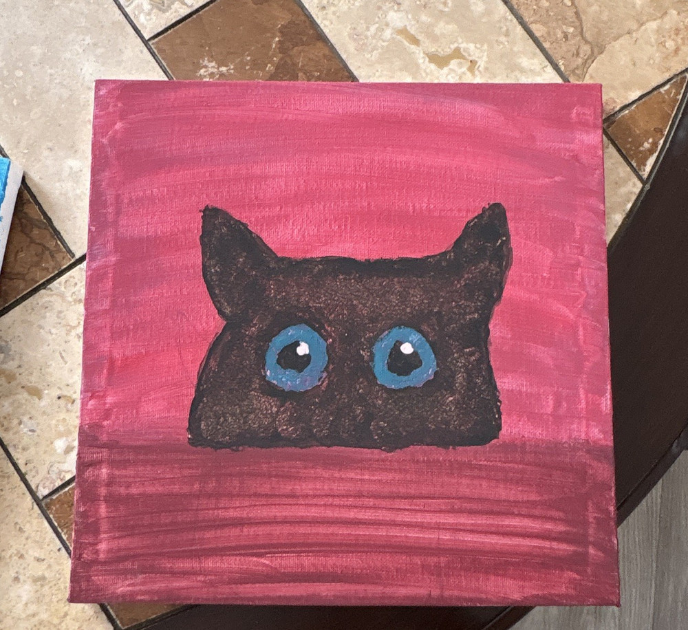 Black Cat with Blue Eyes Painting, Abstract Contemporary Art, Small Unframed-image