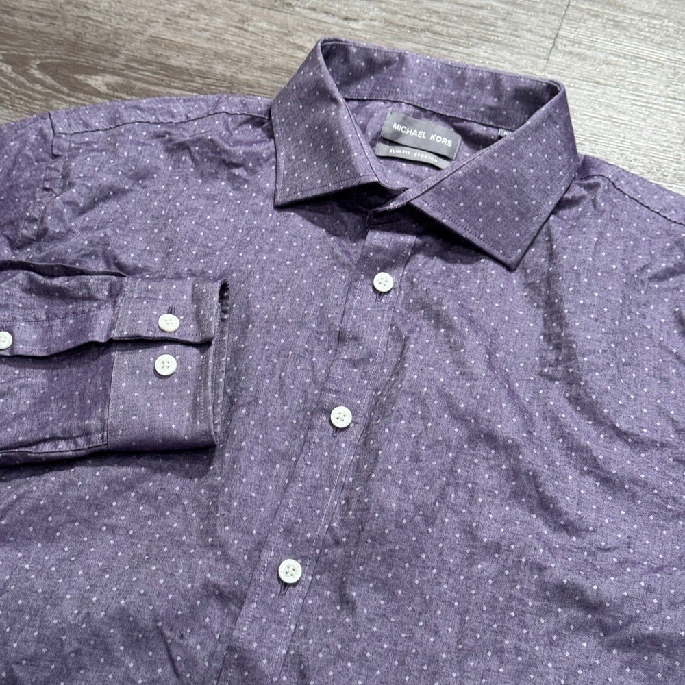 Michael Kors Shirt Mens Large Purple Long Sleeve Button Up Preppy Adult Casual