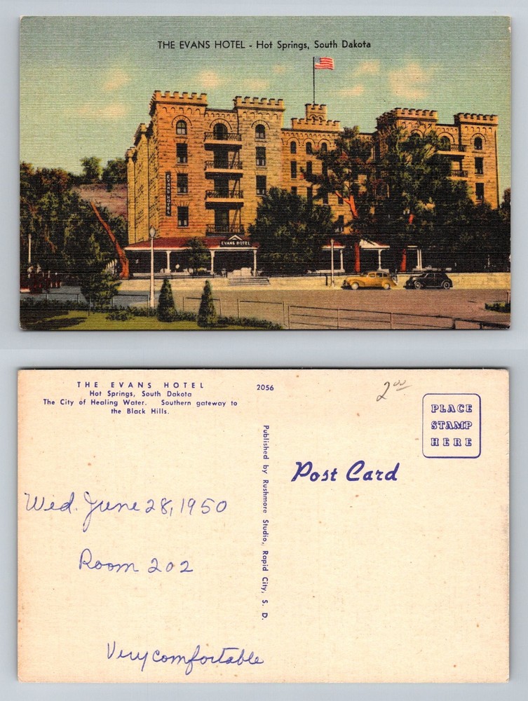 Hot Springs, SD-South Dakota, Evans Hotel Healing Water Gateway Vintage Postcard