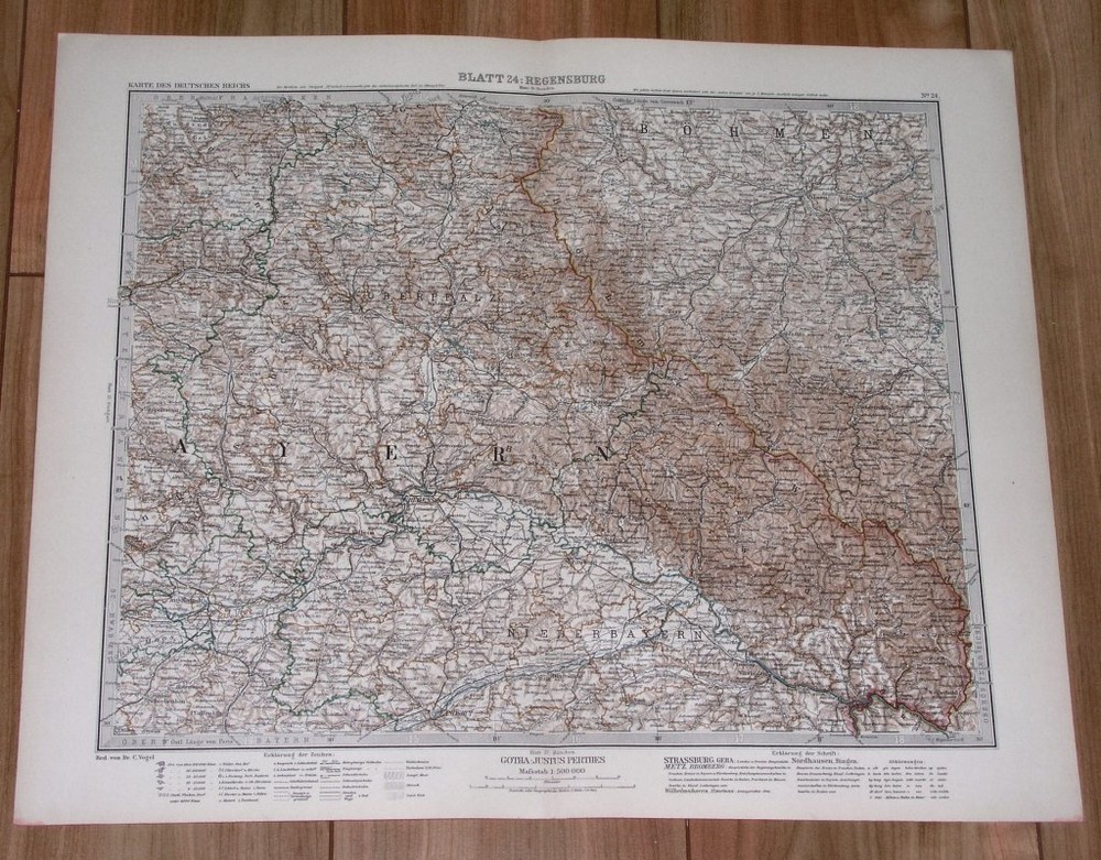 1908 Original Antique Map Of Bavaria Regensburg Germany Czech Rep Bohemia Plzen